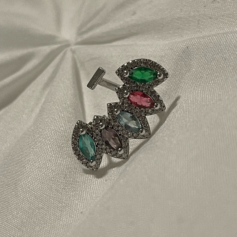 Silver Multicolor Stone Ear Cuff - image 5